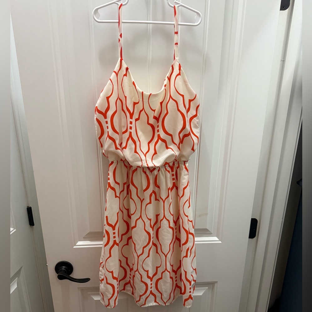 Peach Love California Cream Dress with Orange Geometric Print